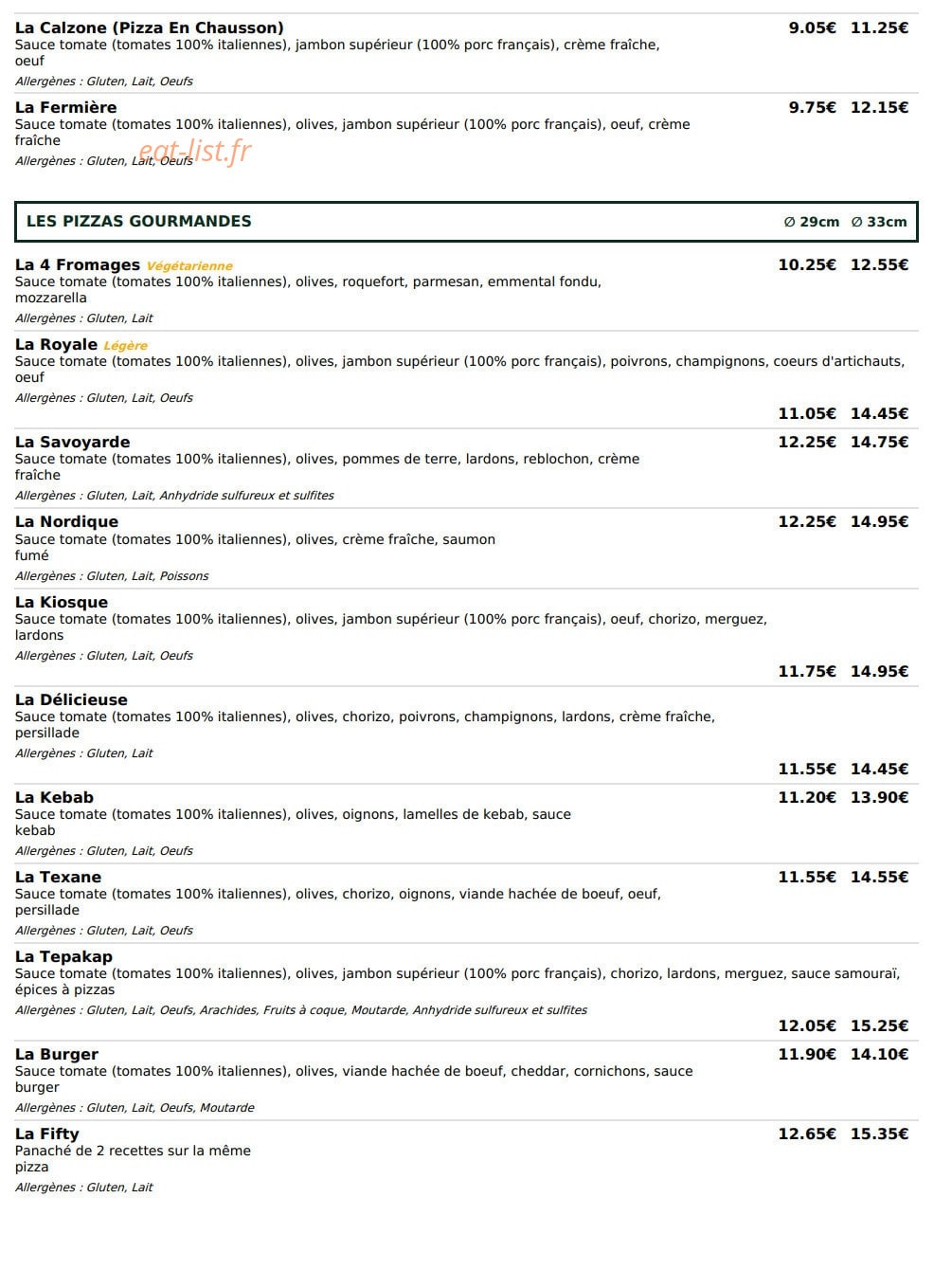 Le Kiosque à Pizzas — carte page 2