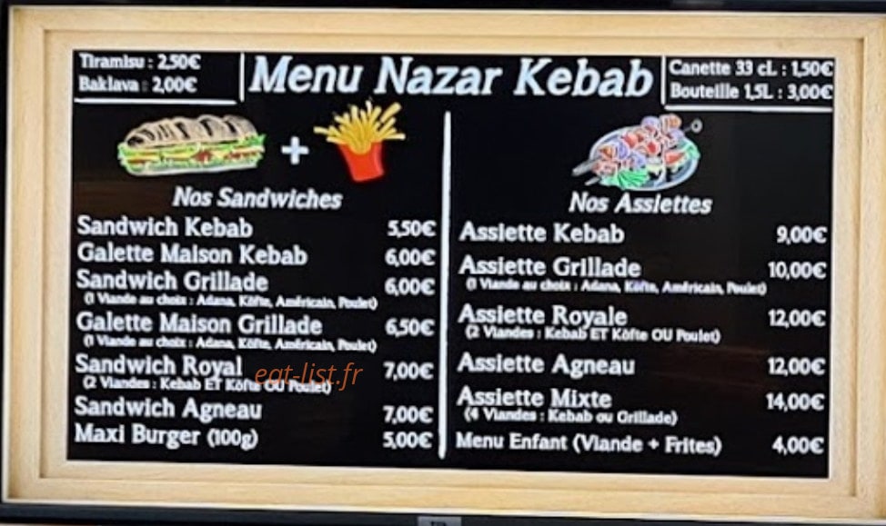 Nazar Kebab — carte page 1