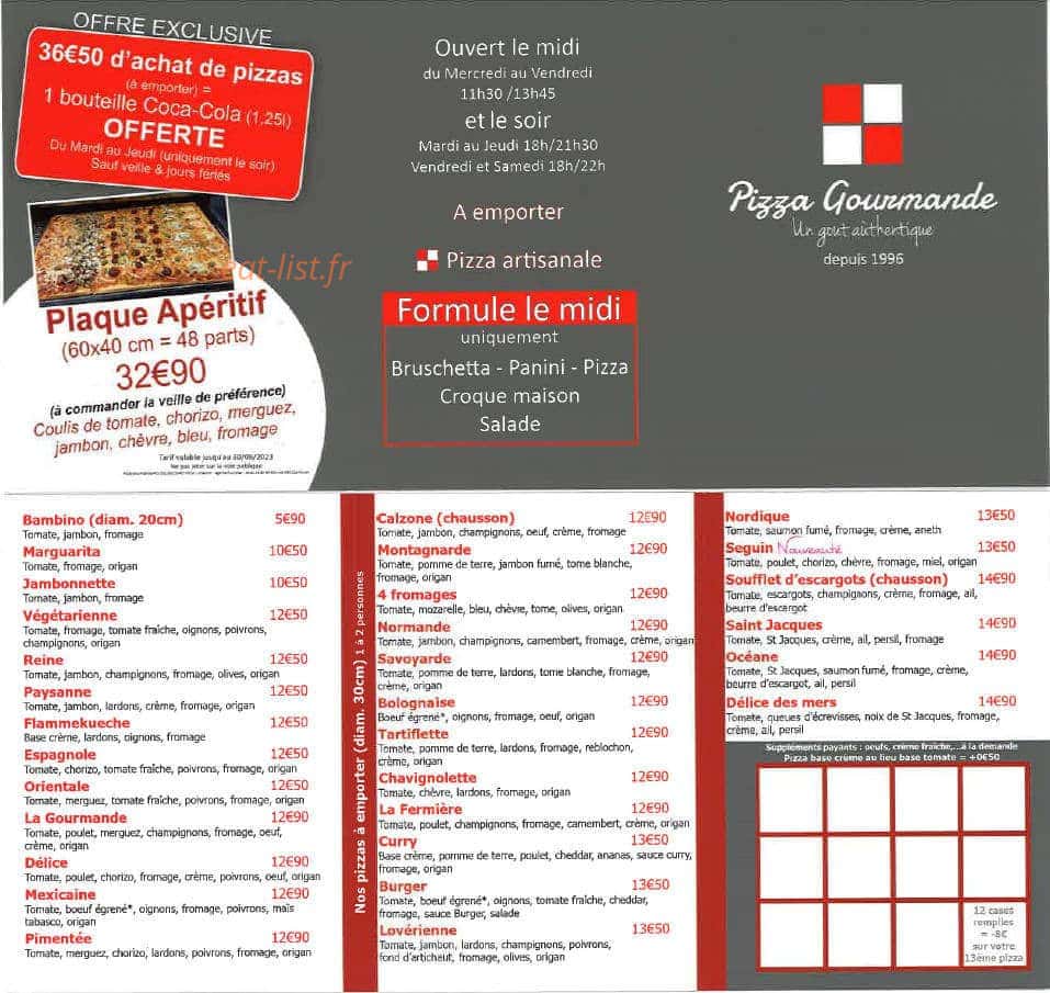 Pizza Gourmande — carte page 1