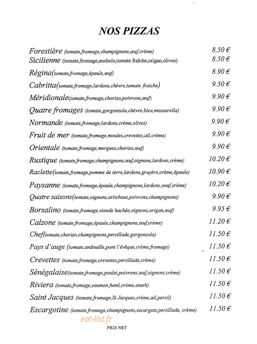 Restaurant Pizzeria La Tannerie — carte page 1