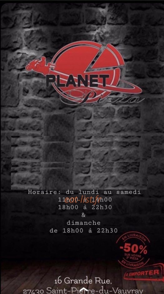 Planet Pizza — carte page 1