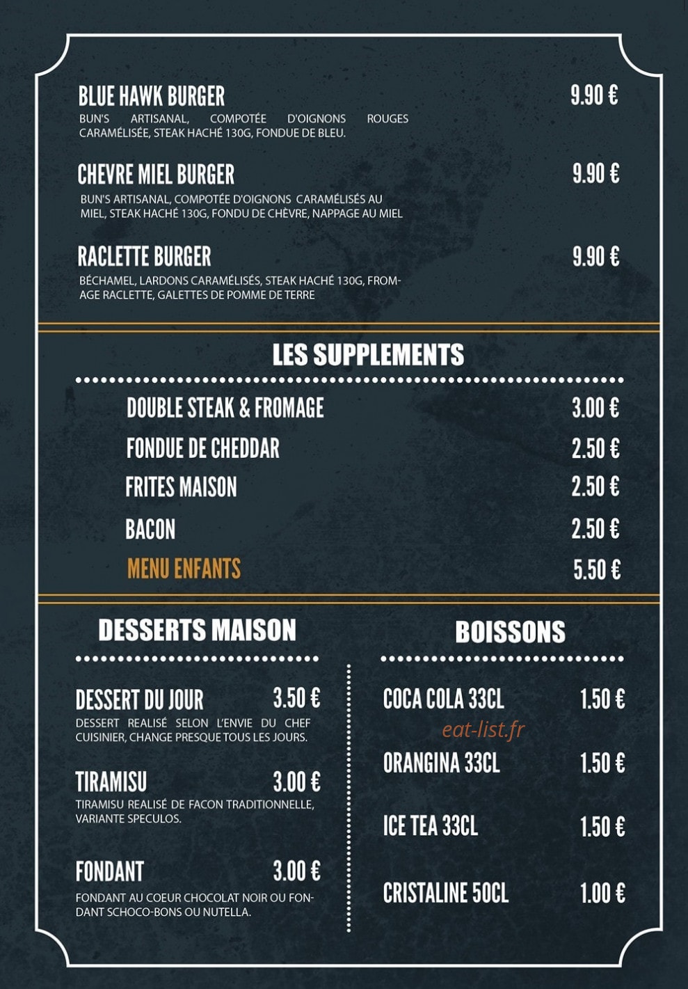 Hunter's Burger — carte page 2