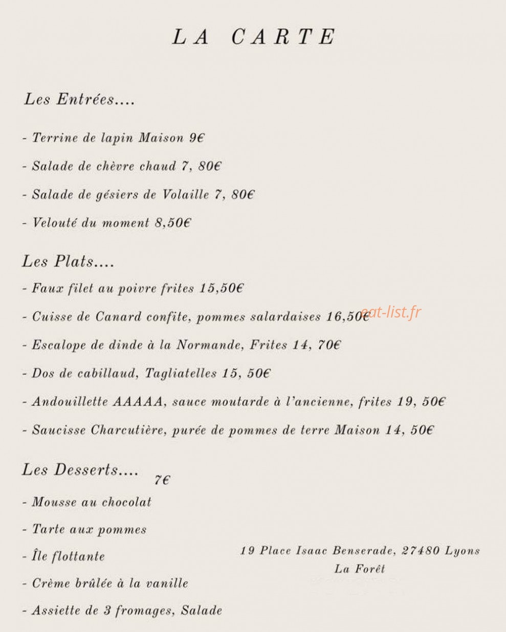Cafe Du Commerce — carte page 1