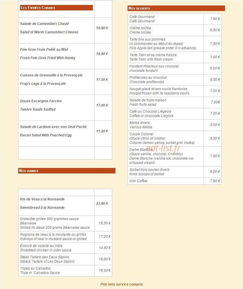 Hôtel Restaurant des Deux Sapins — carte page 3