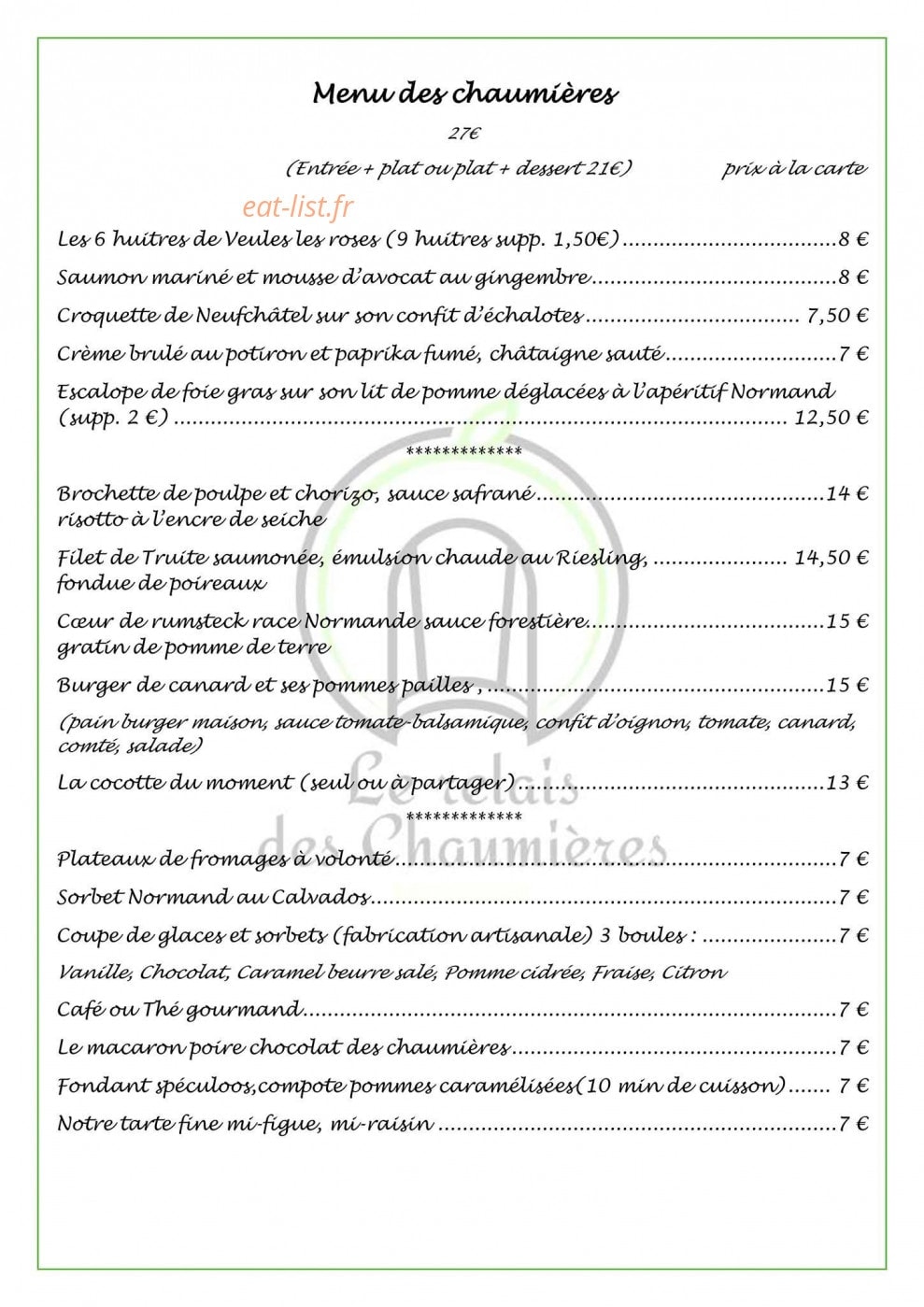 Le relais des chaumières — carte page 1