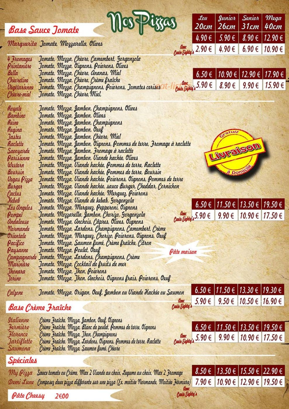 Eighty's Pizza — carte page 2