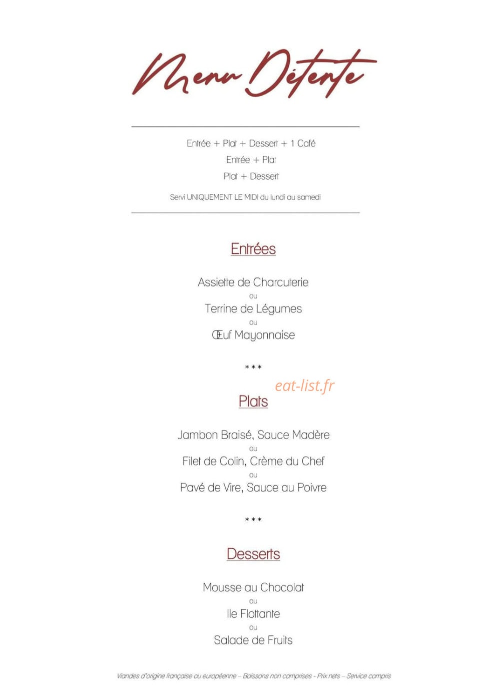 Carte et menu de Le Discret à Pont Audemer — menu 4