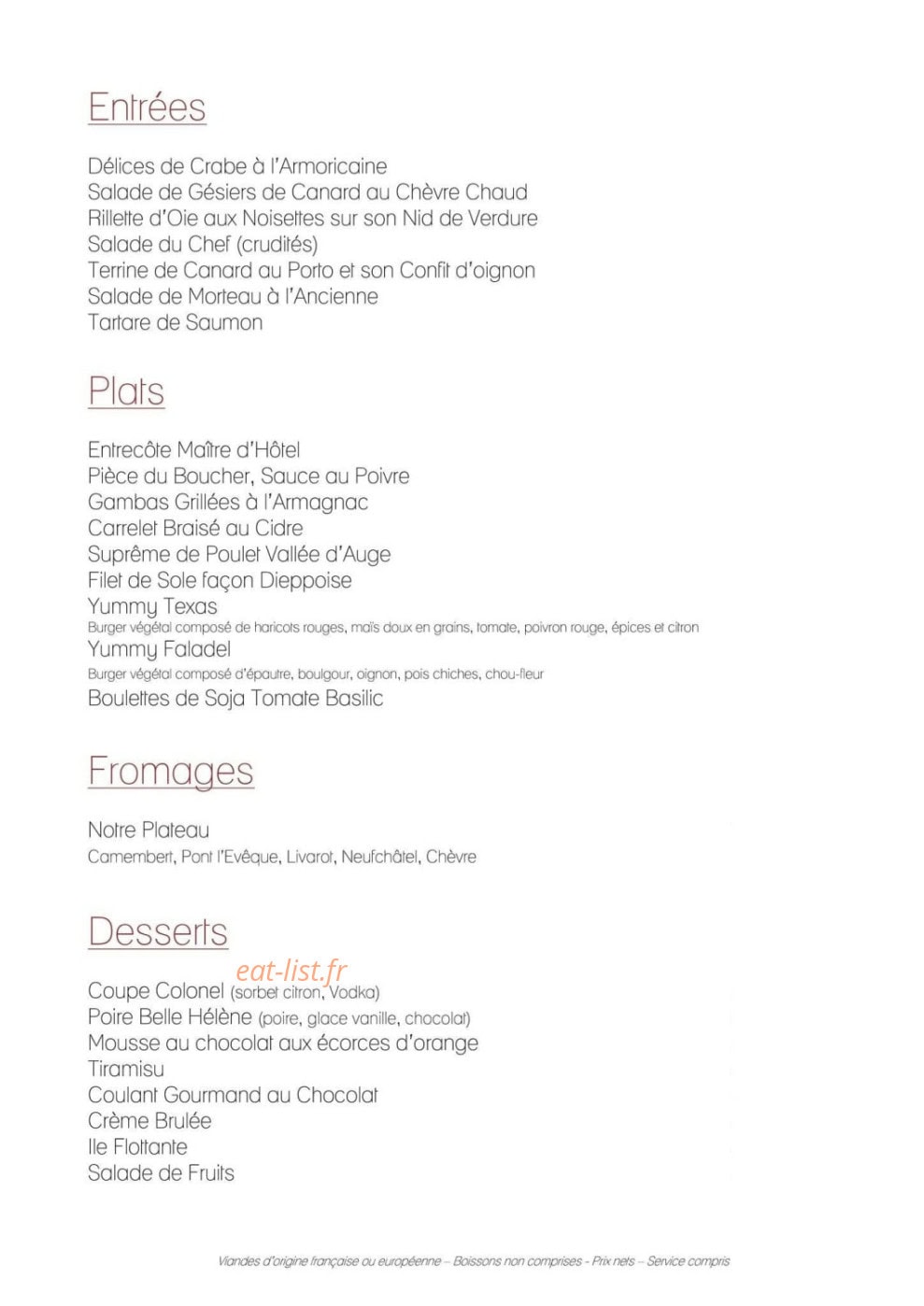 Carte et menu de Le Discret à Pont Audemer — menu 8