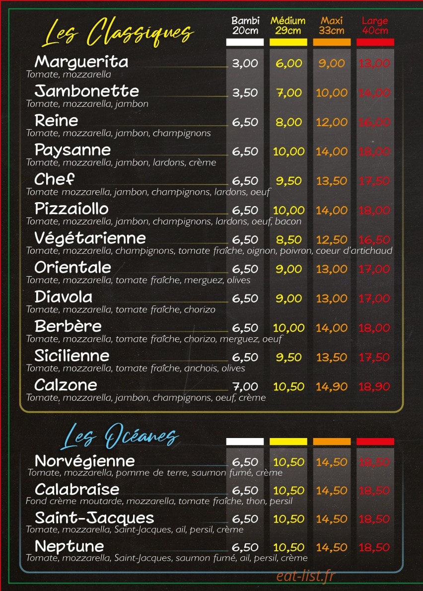 Risle Pizzas — carte page 2