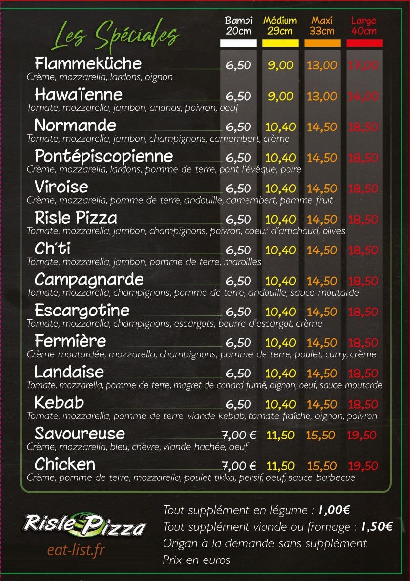 Risle Pizzas — carte page 4