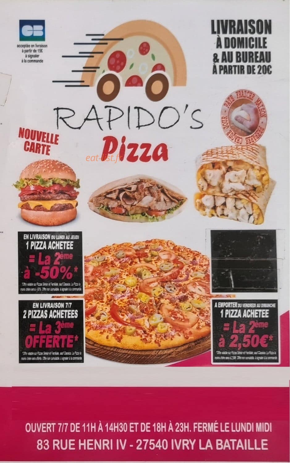 Rapido's Pizza — carte page 1