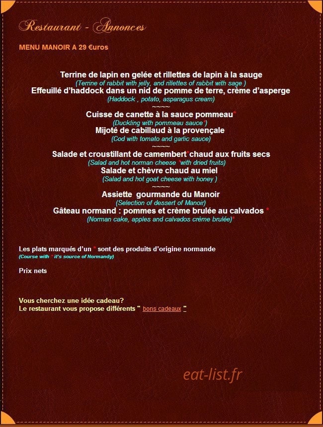 Le Manoir du Soleil — carte page 2
