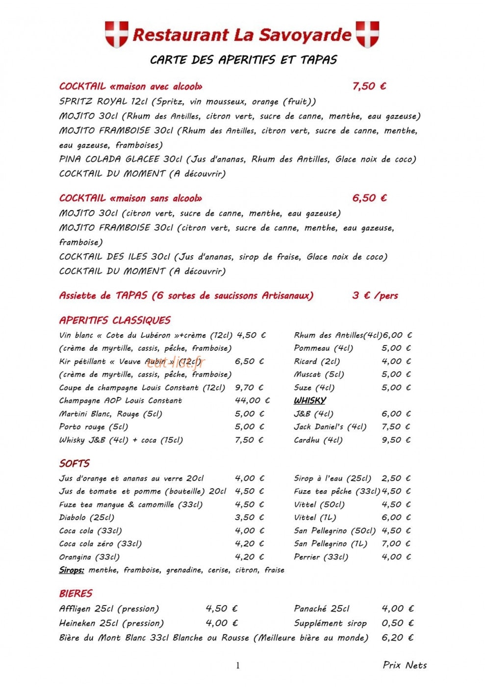 La Savoyarde — carte page 1