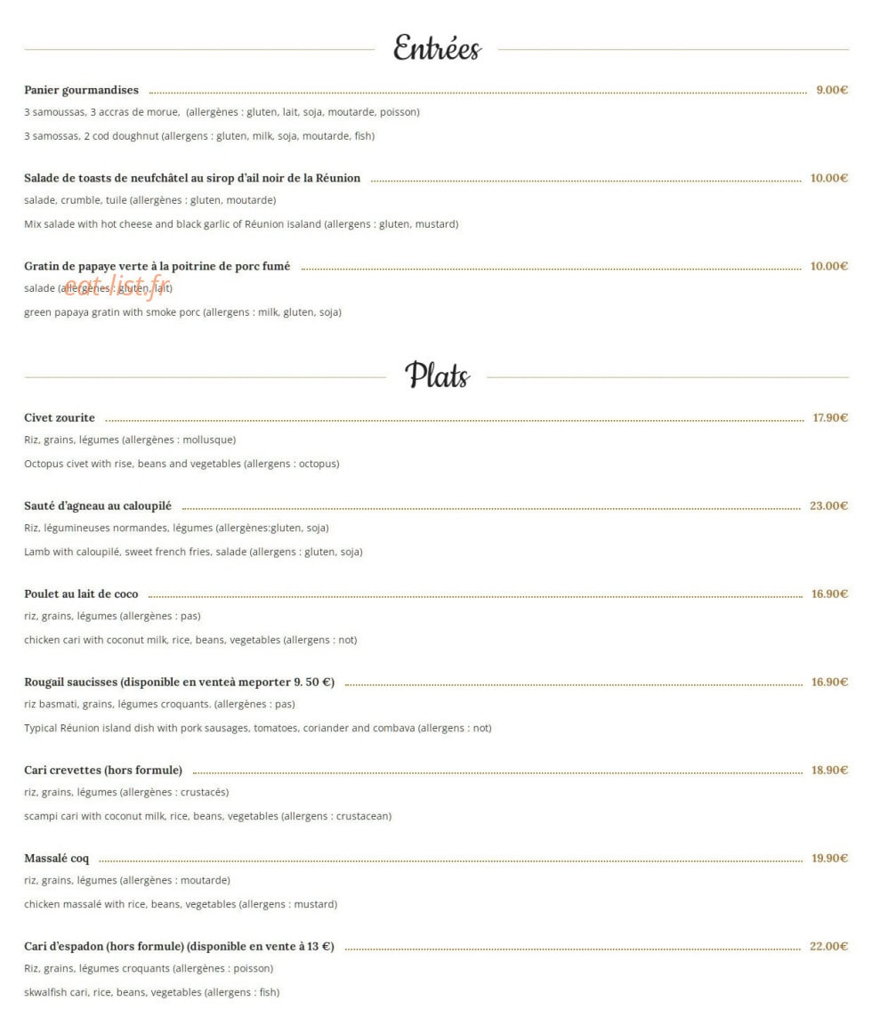 L'Ecrin aux Epices — carte page 1