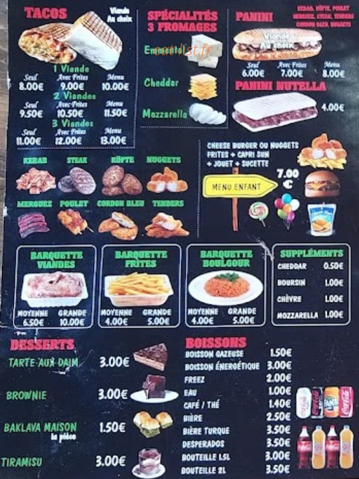 Carte et menu de Delices de Gasny à Gasny — Les tacos, desserts et boissons,...