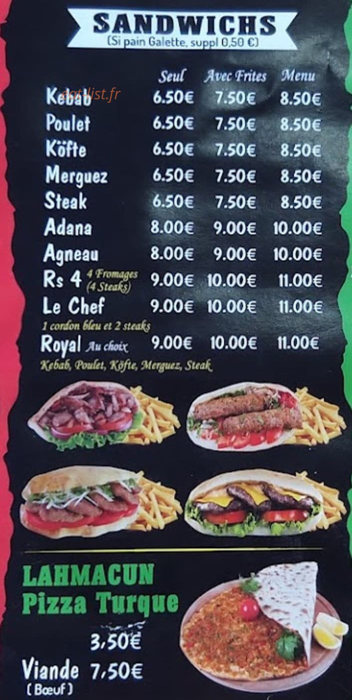 Carte et menu de Delices de Gasny à Gasny — Les sandwichs et lahmacun pizza turque