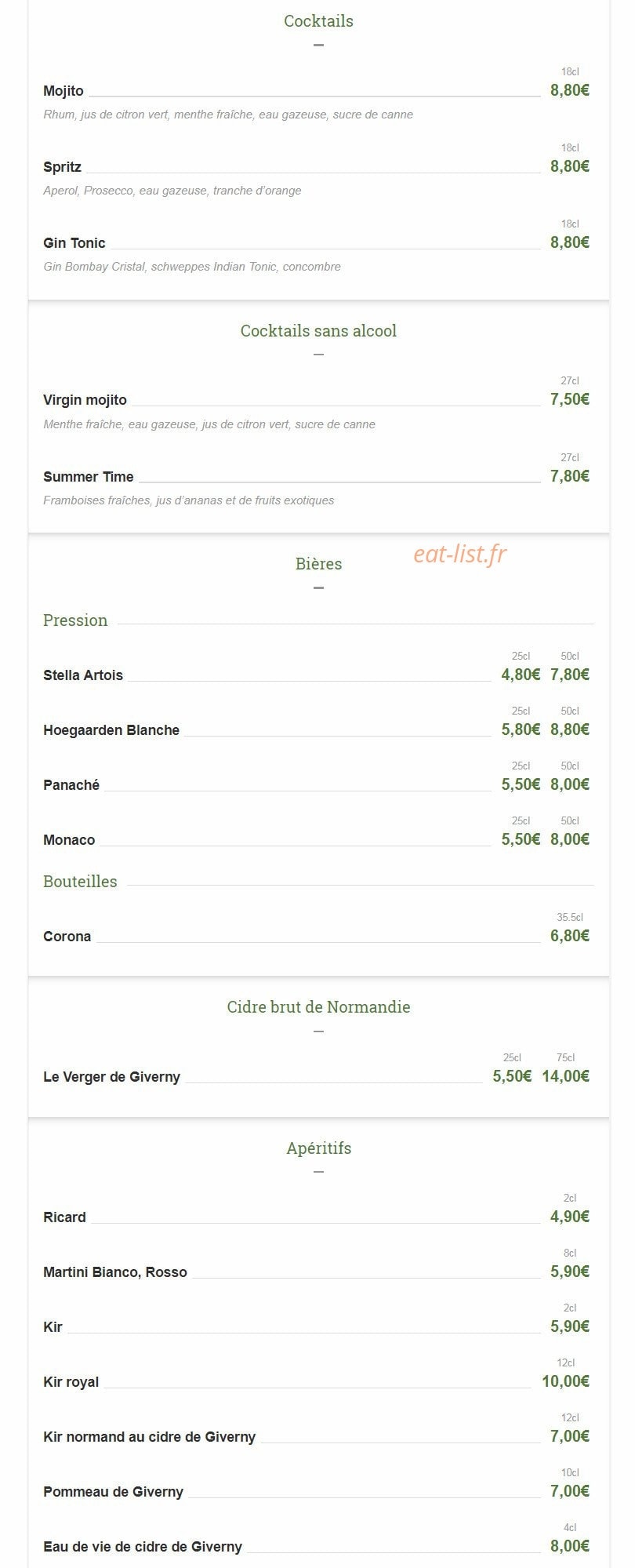 Brasserie des Artistes — carte page 4