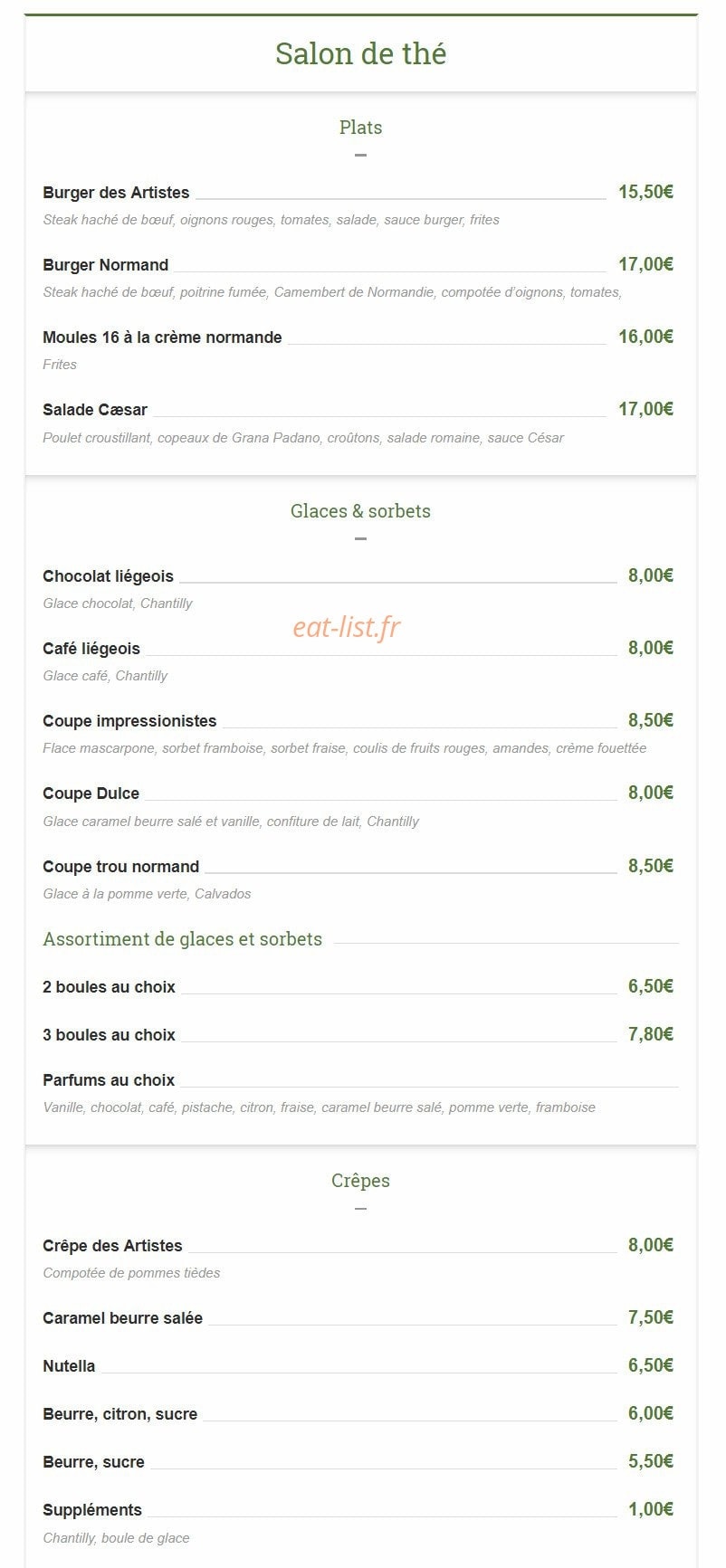 Brasserie des Artistes — carte page 8