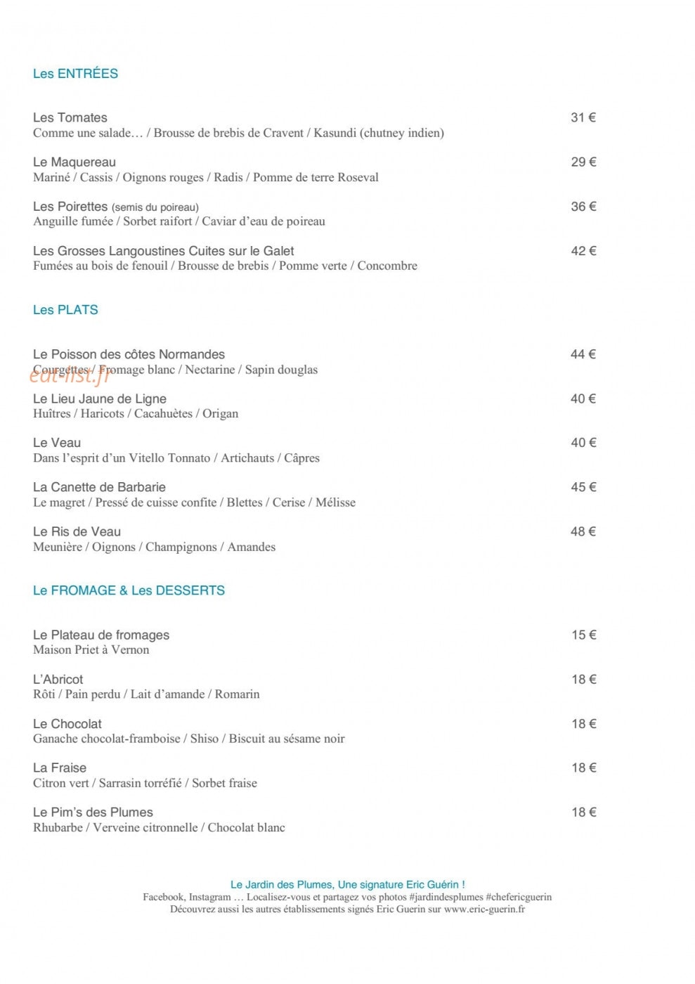 Le Jardin des Plumes — carte page 2