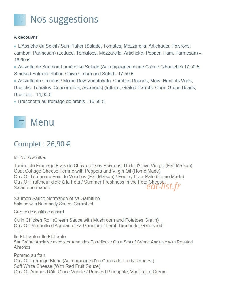 Restaurant ancien Hôtel Baudy — carte page 1