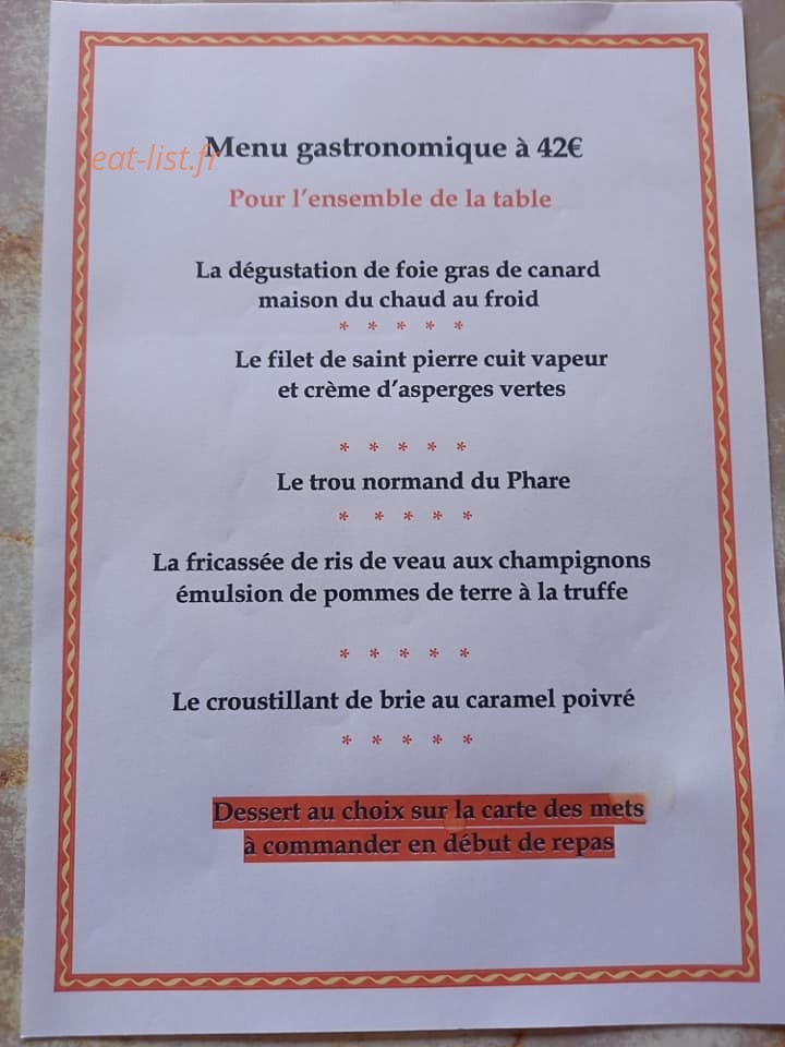 Au Restaurant du Phare — carte page 4