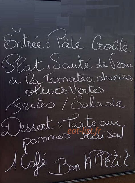Bistrot De La Grande Mare — carte page 1