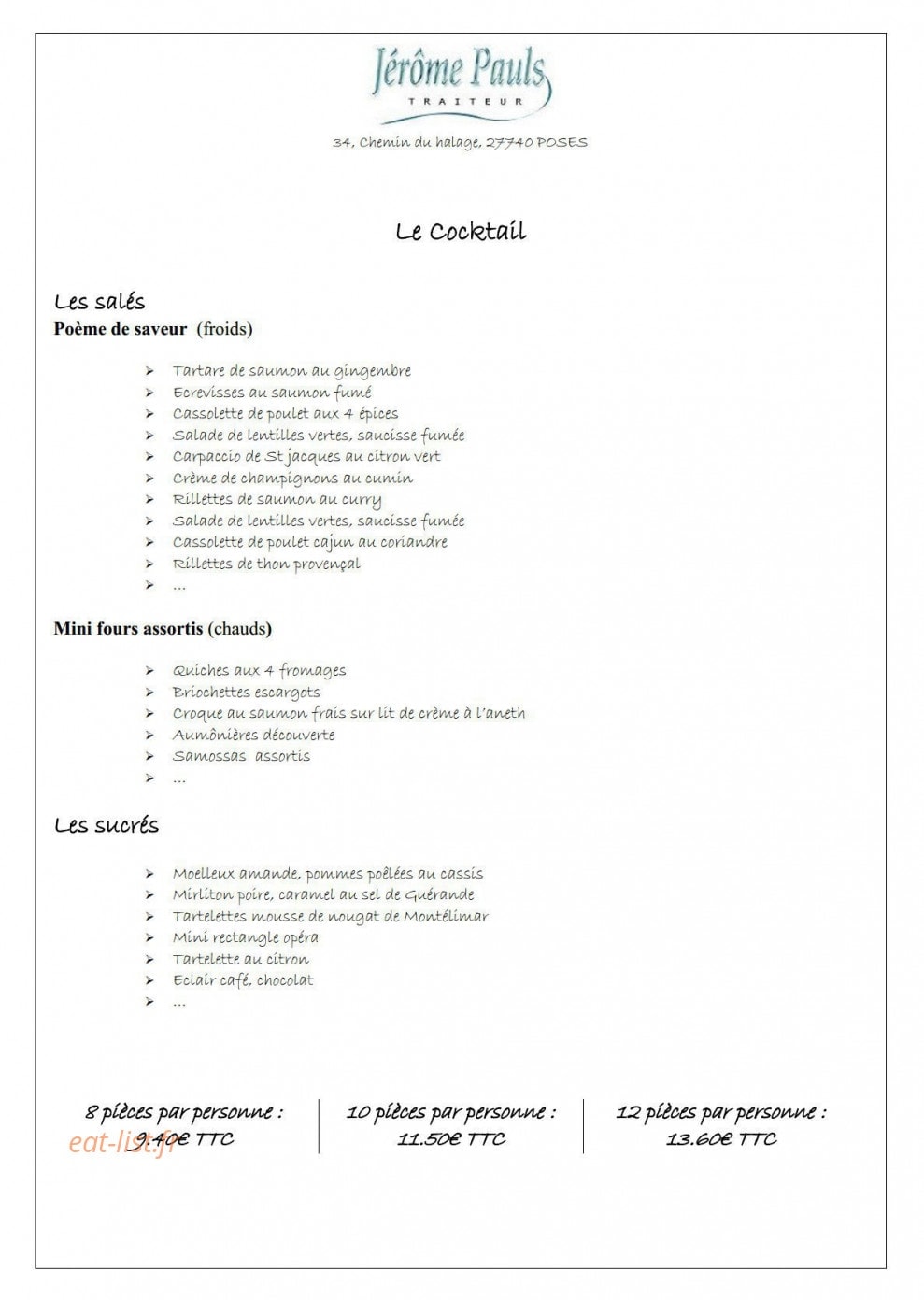 Auberge du Halage — carte page 1