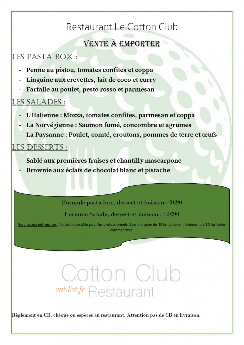Le Cotton Club — carte page 1