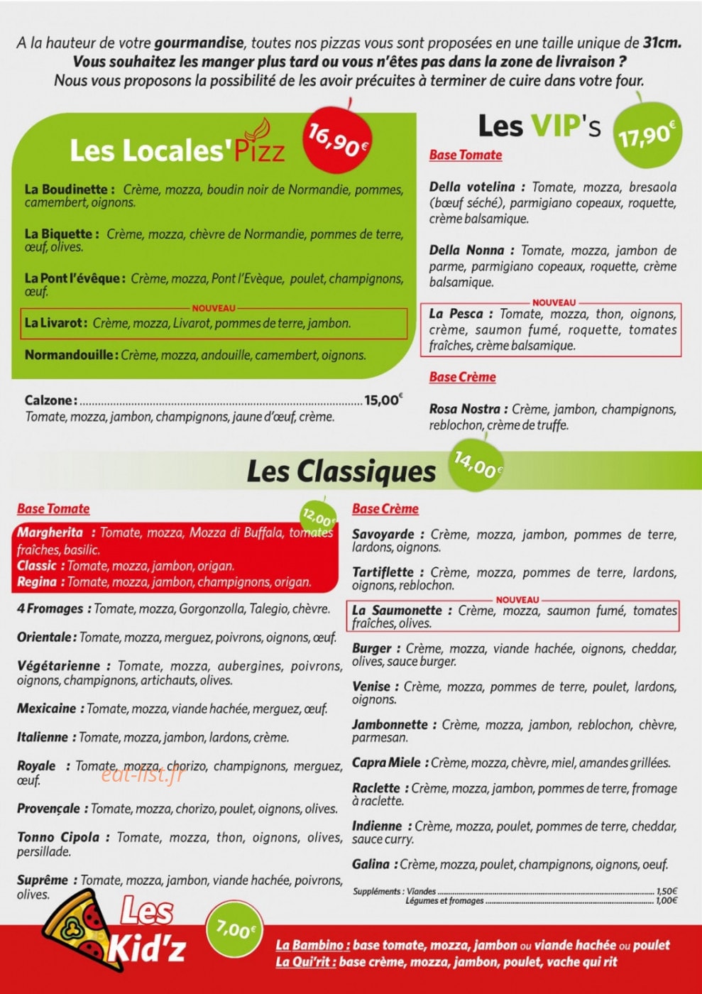 Pizza du Terroir — carte page 1