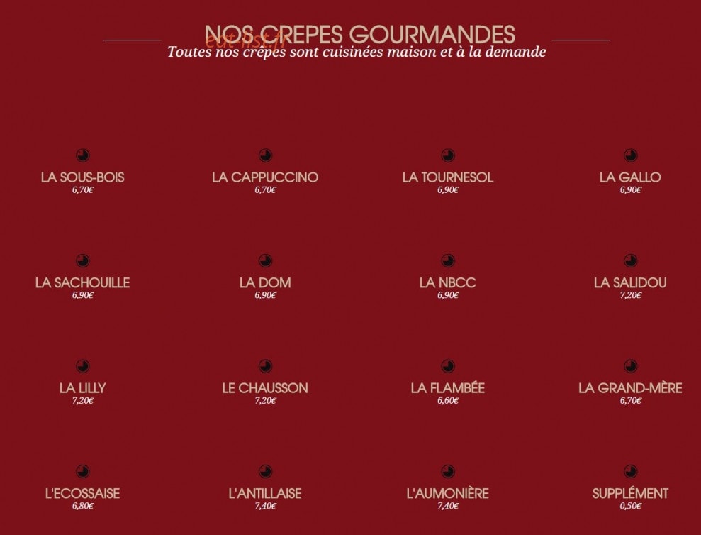 La Crêpe dans le Bec — carte page 2
