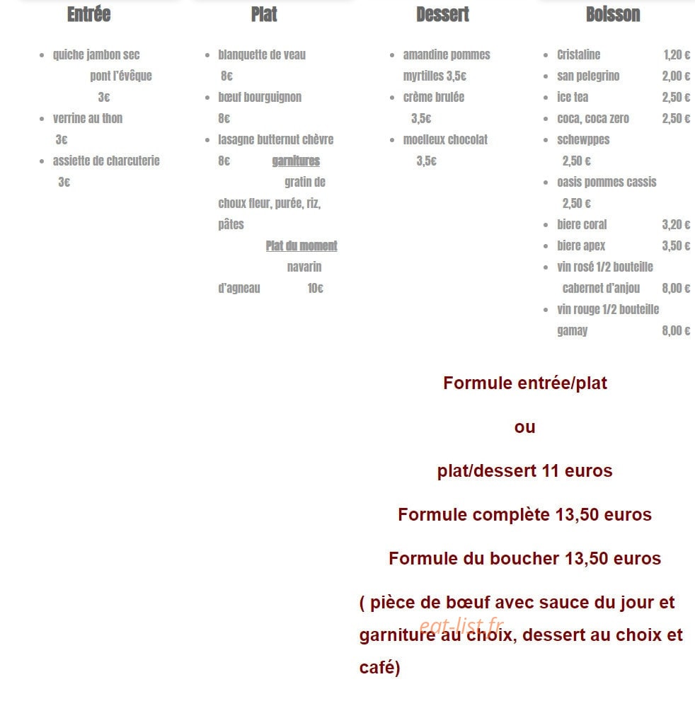 Aux petits plats — carte page 1