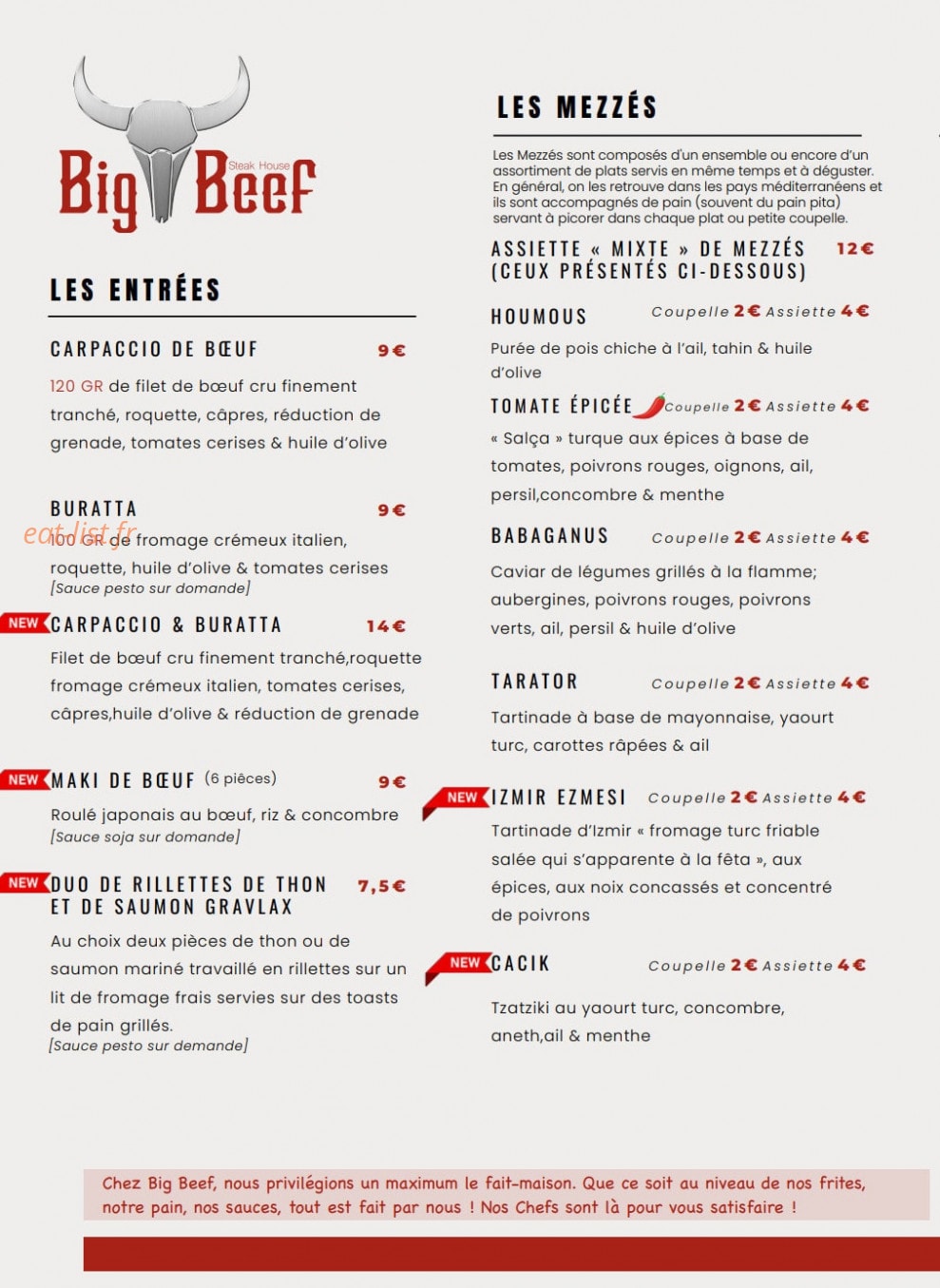Big Beef SteakHouse — carte page 1
