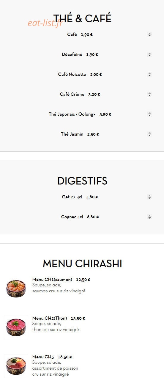 Chez Yoshinoya — carte page 17