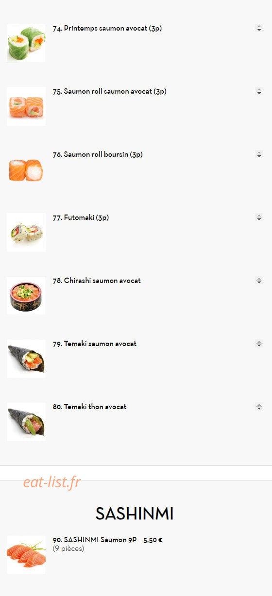 Chez Yoshinoya — carte page 13