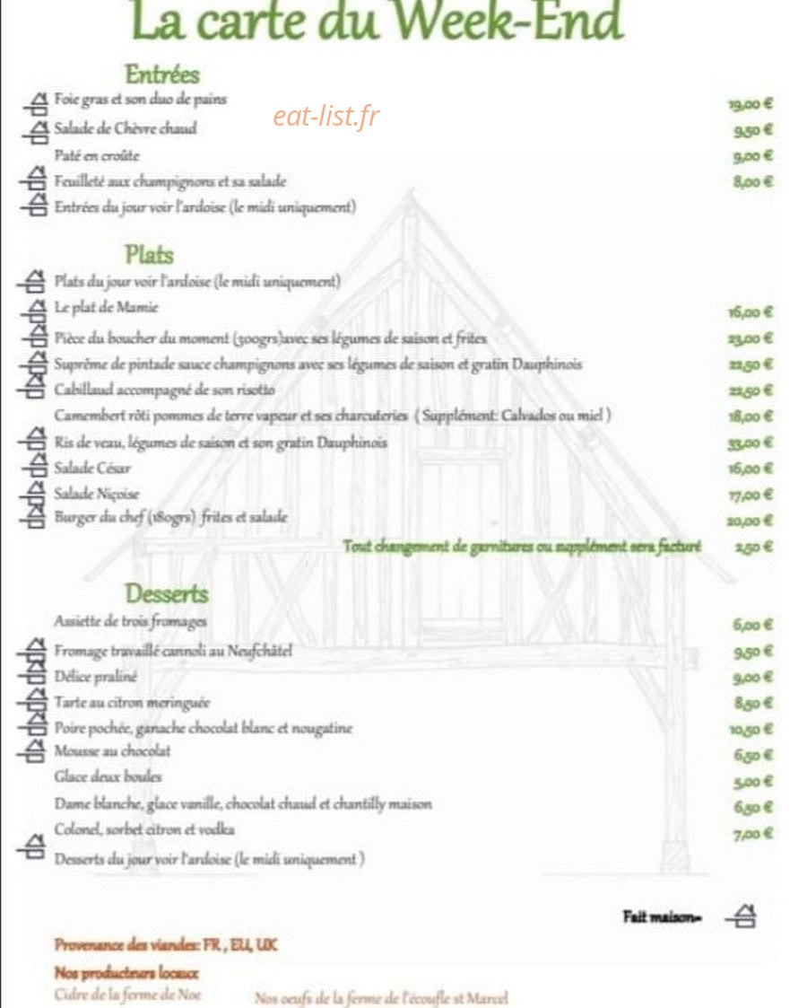 Carte et menu de La Charretterie à Clef Vallée d'Eure  — La carte du week end
