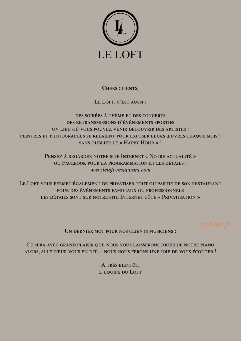 Le Loft — carte page 20