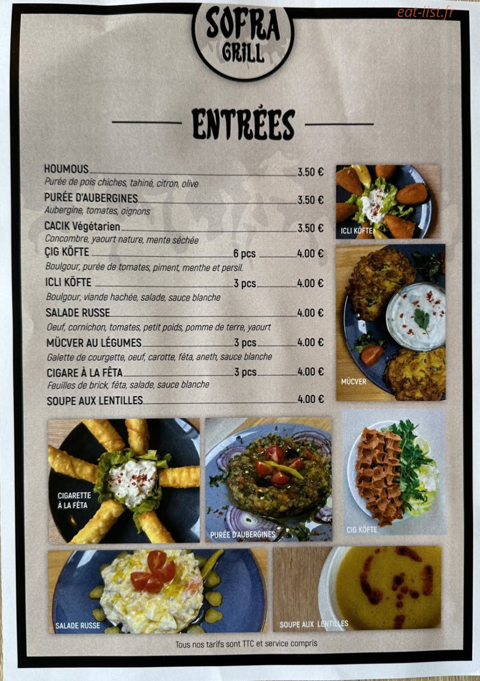Sofra Grill — carte page 1