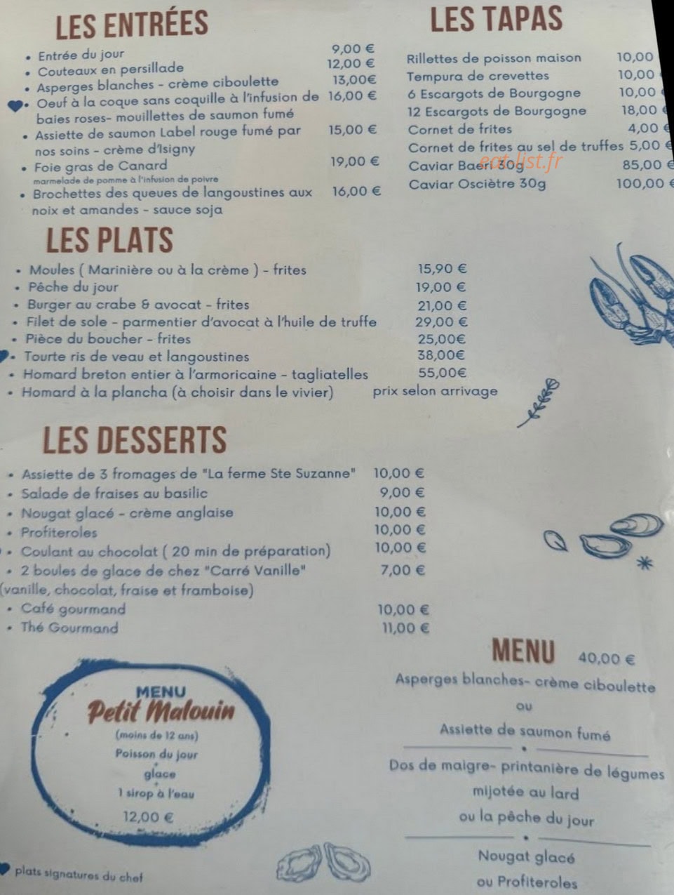Aux Comptoirs — carte page 1