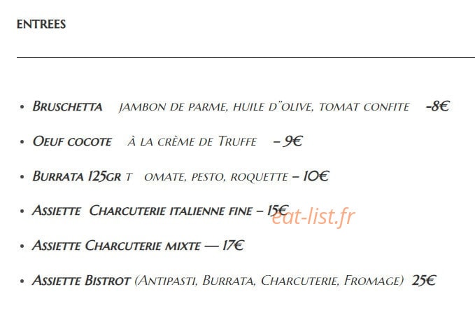 Bistrot 73 — carte page 1