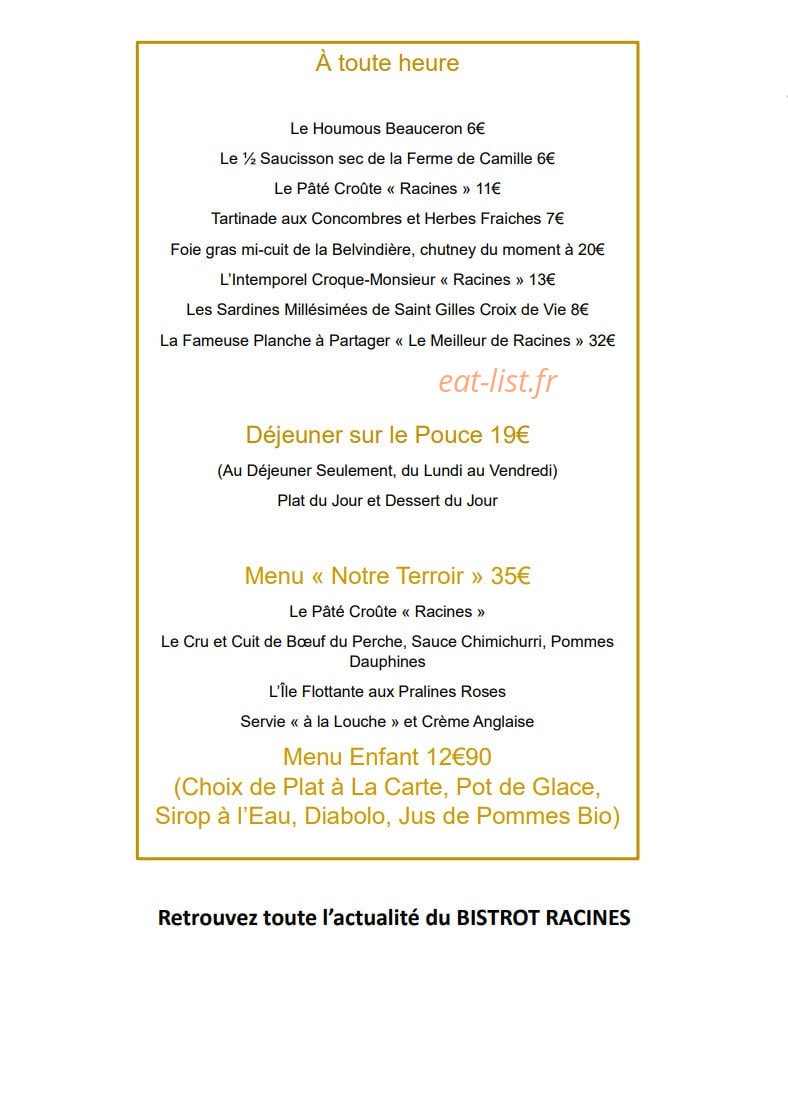 Bistrot Racines — carte page 2