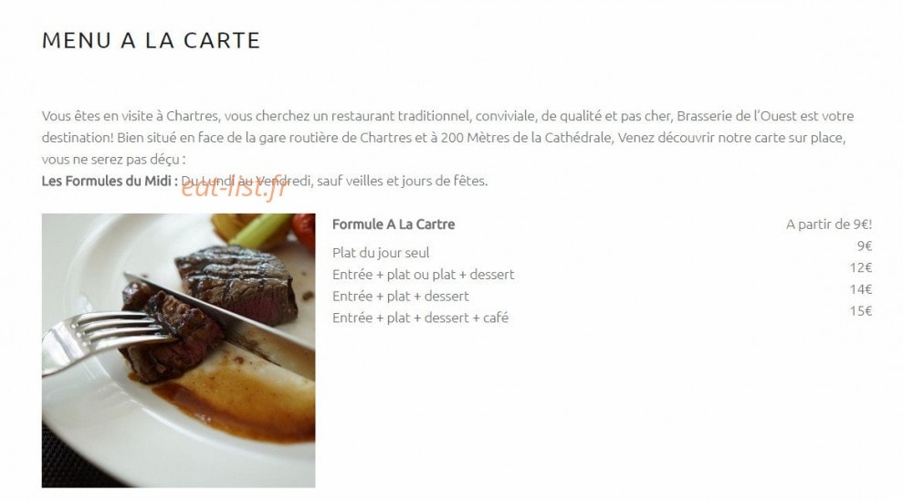 Brasserie de l'Ouest — carte page 1