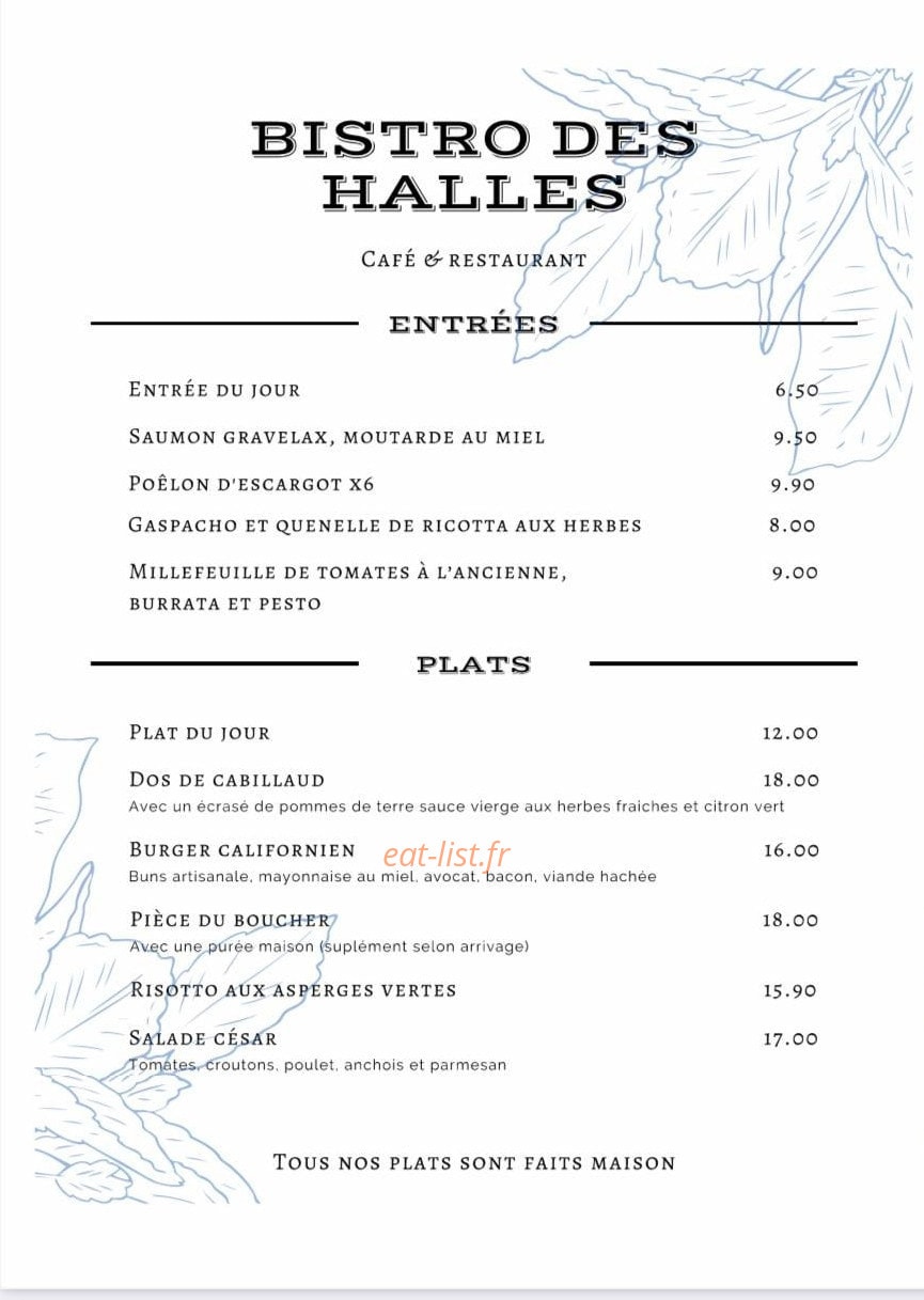 Le Bistro Des Halles — carte page 1
