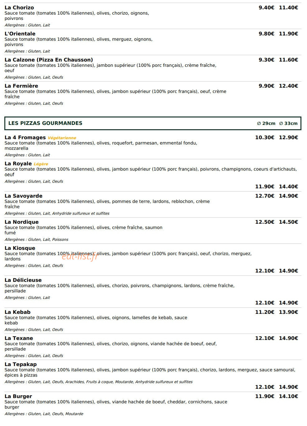 Le Kiosque à Pizzas — carte page 2