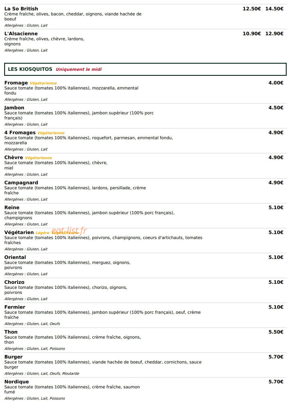 Le Kiosque à Pizzas — carte page 4