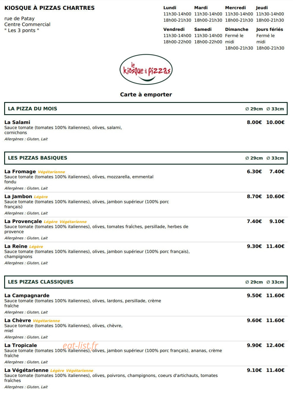 Le Kiosque à Pizzas — carte page 1