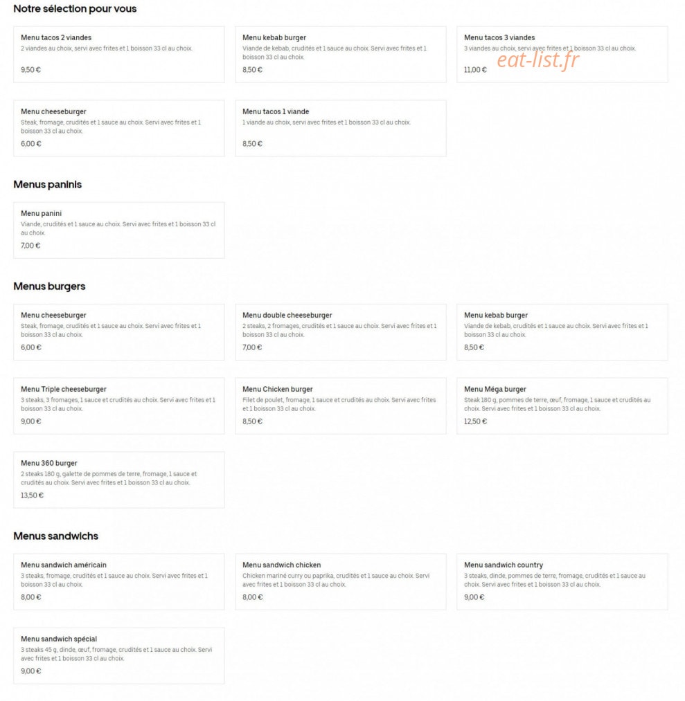 Mail Food — carte page 1