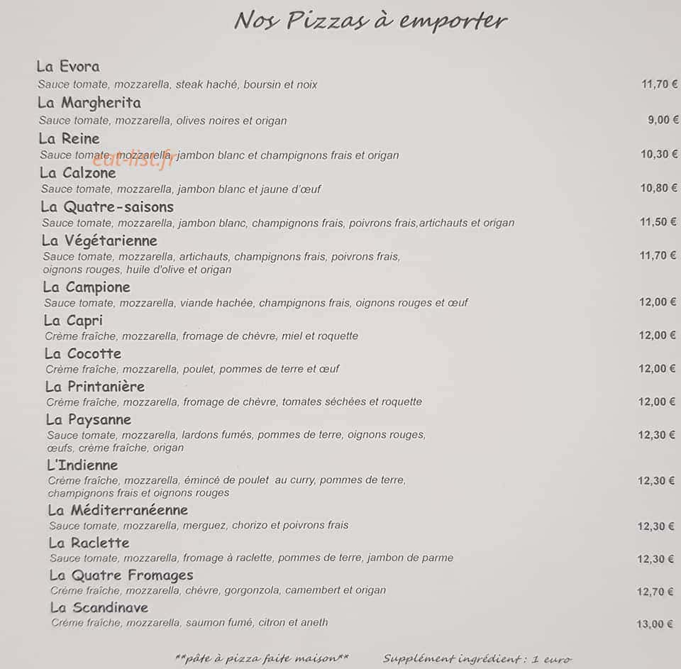 Pizzeria Evora — carte page 1
