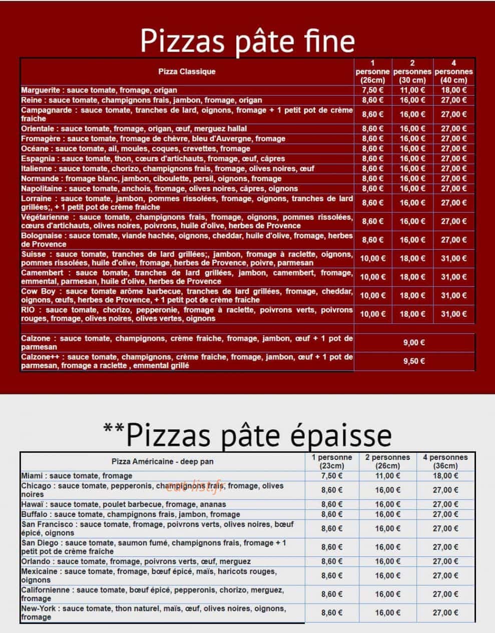 Américan Pizza — carte page 1