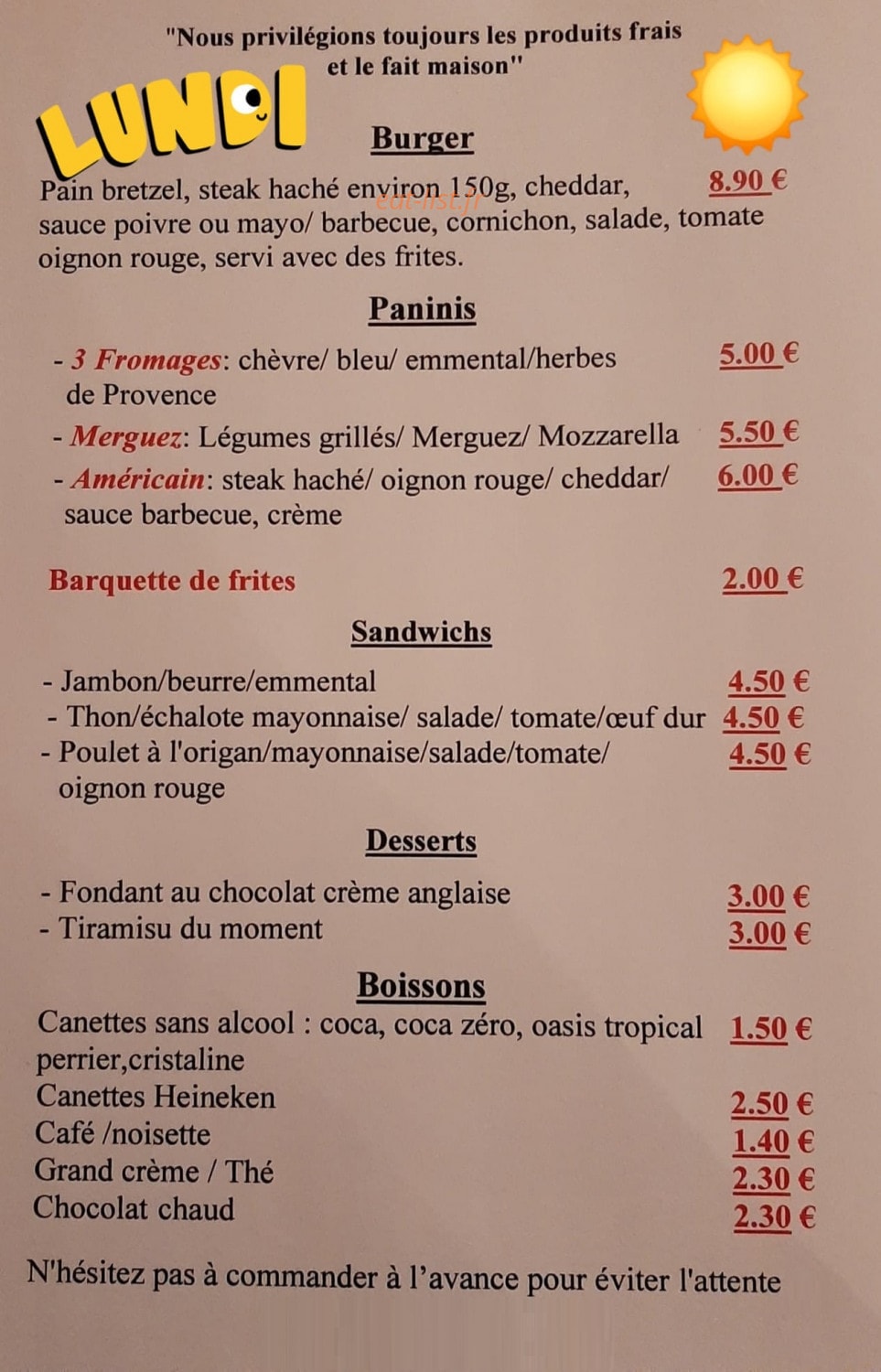 Le Komptoir — carte page 1