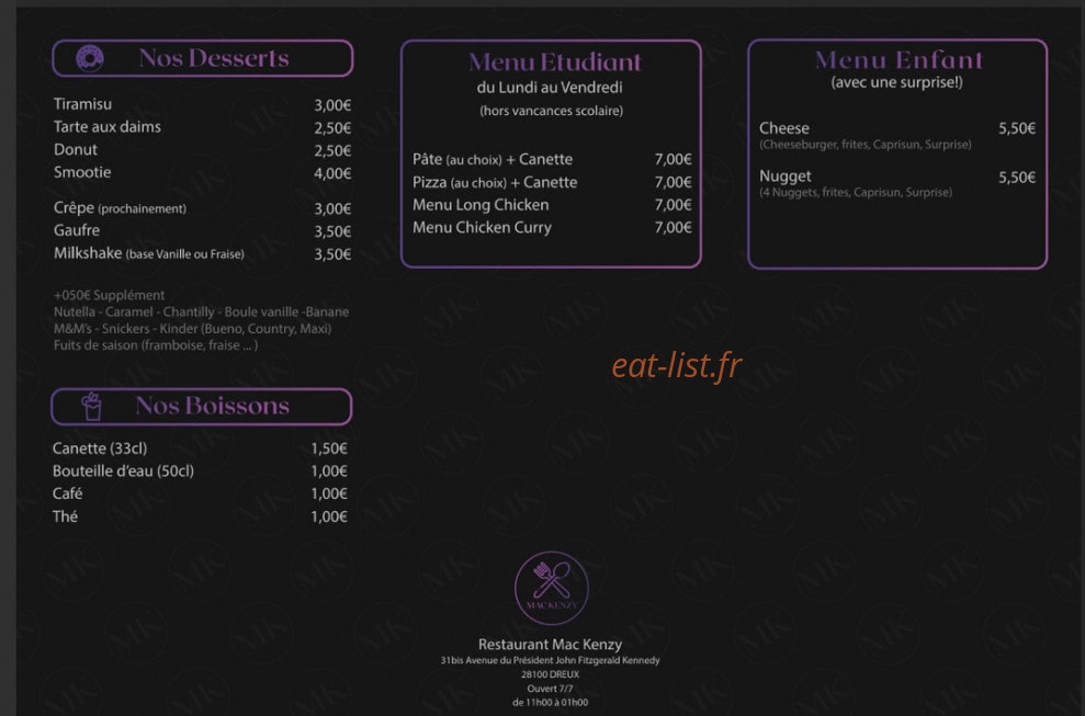 Mac kenzy — carte page 1